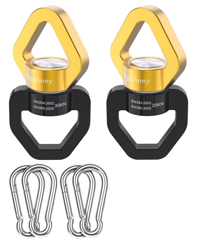 2 Pack Swing Swivel Heavy Duty, Aluminium Alloy 35KN Tree Swing Swivel Spinner for Children's Swing,Aerial Yoga,Web Tree Swing,Hanging Hammock Indoor Outdoor(Black-Gold with 4 Carabiners) - style: Black Gold-2 Pack with 4 Carabiners