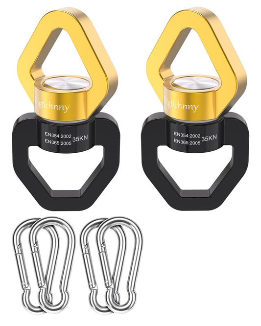 2 Pack Swing Swivel Heavy Duty, Aluminium Alloy 35KN Tree Swing Swivel Spinner for Children's Swing,Aerial Yoga,Web Tree Swing,Hanging Hammock Indoor Outdoor(Black-Gold with 4 Carabiners) - style: Black Gold-2 Pack with 4 Carabiners