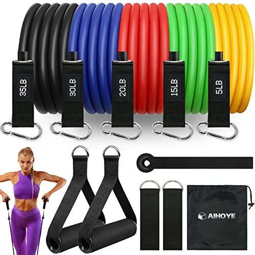 Resistance Bands for Working Out, Exercise Bands with Handles, Stretch Bands for Exercise, Workout Bands with Door Anchors for Physical Therapy & Strength Training - color: 5-105LB Set (11 Pcs)