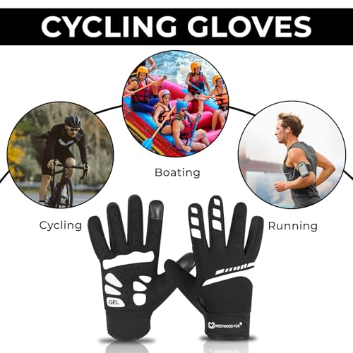 WESTWOOD FOX Cycling Gloves for Men Women, Full Finger, Anti-Slip Touchscreen Breathable Mountain Bike Gloves for MTB Riding, BMX, ATV,Road Racing,Bicycle.Climbing and Outdoor Sports