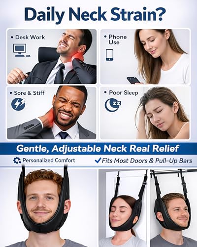 Upgraded Over-The-Door Cervical Neck Traction Device – Portable Adjustable Neck Stretcher for Neck Pain Relief, Spine Alignment & Posture Correction, Home Physical Therapy Kit, 330 lbs Support (Black)