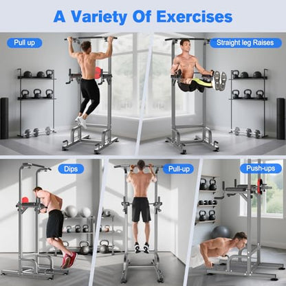 RELIFE REBUILD YOUR LIFE Power Tower Pull Up Bar Station Workout Dip Station for Home Gym Strength Training Fitness Equipment - color: Silver