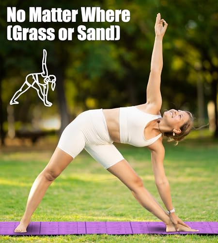 Foldable Thick Yoga Mat with Asanas Poses -Christmas Gifts for Wife and Girls, Non-slip 8mm Thicken Instructional Exercise Mat for Home Workout, 72"x24"x0.3" (Purple) ﻿
