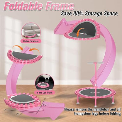 Foldable Mini Trampoline, 40" Rebounder Trampoline for Adults & Kids, 450lbs Capacity with T-Shaped Adjustable Bar, Indoor Fitness Workout Exercise Equipment