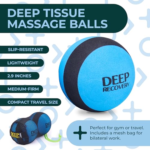 Deep Tissue Massage Balls for Yoga and Self Myofascial Release, Foam Trigger Point Balls for Mobility and Recovery, Feet, Back, Neck, Legs and Arms (2 Pack, Blue)