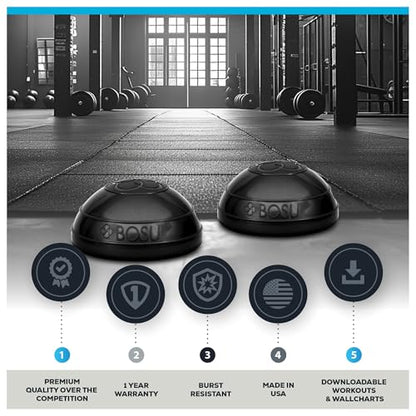 BOSU 6.5 Inch Balance Pods, Stability and Balance Exercise Workout Equipment for Home Gym, Core Training, Physical Therapy and Fitness, 2 Pack, Black
