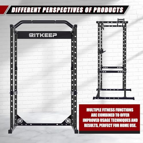RitKeep RMAX 2250 Power Rack, 1200 lb Capacity Multi-Function Squat Rack and Weight Cage for Strength Training with Pull-Up Bar, Safety Bars, J-Hooks for Home Gym and Garage Gym