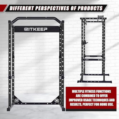 RitKeep RMAX 2250 Power Rack, 1200 lb Capacity Multi-Function Squat Rack and Weight Cage for Strength Training with Pull-Up Bar, Safety Bars, J-Hooks for Home Gym and Garage Gym