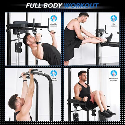 Dland Power Tower Dip Station Pull Up Bar Exercise Tower, Multifunctional Adjustable Height Training Equipment for Home Gym, Free Standing Assisted Fitness Workout Pullup Rack Station Machine - color: Black