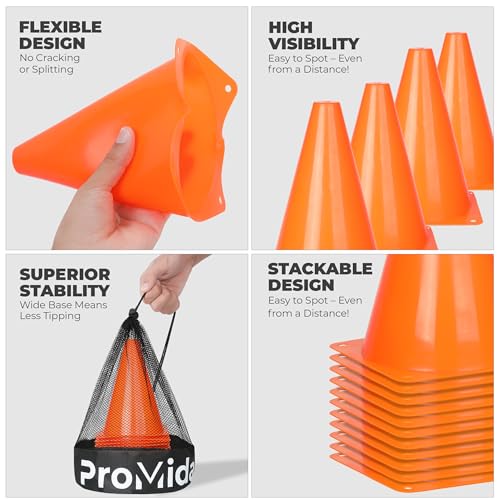 7 Inch (12/30 PCs) Soccer Cones for Training Kids with Mesh Bag - Small Traffic Cones for Sports Training - Flexible Conos for Soccer Practice, Basketball & Football Drills Equipment