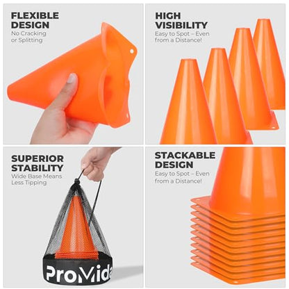 7 Inch (12/30 PCs) Soccer Cones for Training Kids with Mesh Bag - Small Traffic Cones for Sports Training - Flexible Conos for Soccer Practice, Basketball & Football Drills Equipment