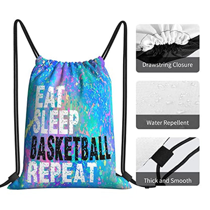 Drawstring Backpack Gym String Bag Sports Drawstring Sackpack For Women Men - color: Eat Sleep Basketball Repeat
