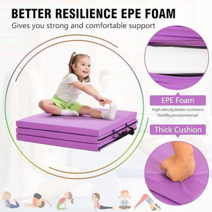 Yoga Mat Thick 2 Inch Workout Flooring for Home Gym - Exercise, Gymnastics, Tumbling, Pilates, Dance Equipment - Foldable Foam Play Mat for Kids and Adults