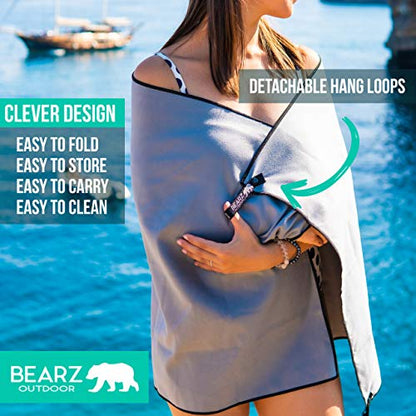 Microfiber Towel Set by BEARZ Outdoor. Microfiber Towels for Body, Workout Towel, Camp Towel, Yoga Towel, Sweat Towel, Microfiber Beach Towel, Travel Towel. Fast Drying & Compact. Free Face Towel