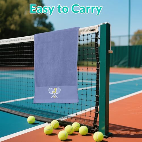Tennis Towel,Tennis Gift for Men, Women,Lovers,13”x 43” Cotton Embroidered Tennis Towels (Blue, Initial-F) - color: Blue, size: Initial-F