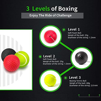 Boxing Reflex Ball Set with Handwraps - Boxball for Improved Hand-Eye Coordination Training, Box Ball, Boxballs, Boxing Ball with Headband, Head Reflex Ball, and More -3 Levels Box Ball Game