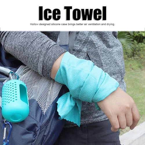 Microfiber Cooling Towel with Silicone Case Breathable and Absorbent Quick-Dry Sport Towel for Gym, Running & Travel(Blue) - color: Blue