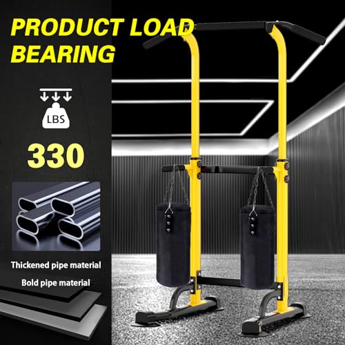 soges Power Tower Pull Up Bar Station, Free Standing Pull Up Rack Dip Station for Home Gym, Height Adjustable Home Strength Training Fitness Workout Equipment