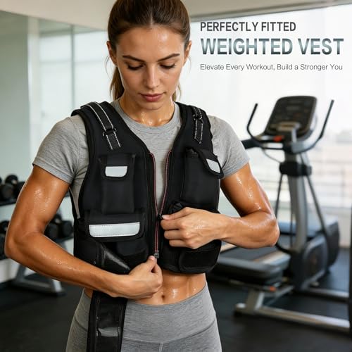 KRYLIX Adjustable Weighted Vest 0-18lbs Wide Range Adjustment Adjustable Shoulder Straps 12 Removable Iron Sand Bags Storage Pocket Reflective Strips for Running Walking Workout Training Washable for Women Woman