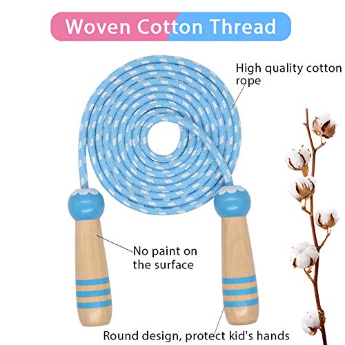 Jump Rope Kids, 7ft Adjustable Cotton Skipping Rope with Wooden Handle for Boys and Girls Fitness Outdoor Exercise - style: Pink+Blue
