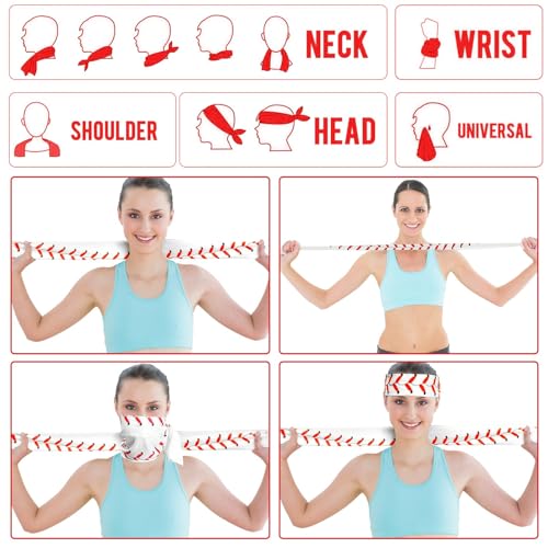 6Pcs Baseball Cooling Towels with Bags 38x12 in Breathable Chilly Microfiber Ice Towel Fast Drying Sport Team Gift for Player Coach Gym Workout Biking Running Yoga (Baseball) - color: White