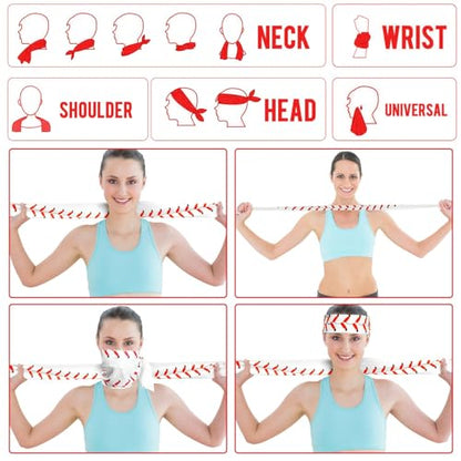 6Pcs Baseball Cooling Towels with Bags 38x12 in Breathable Chilly Microfiber Ice Towel Fast Drying Sport Team Gift for Player Coach Gym Workout Biking Running Yoga (Baseball) - color: White
