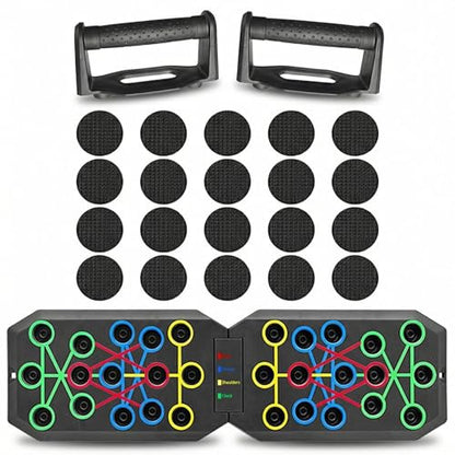 Push Up Board Fitness, BESUNTEK Foldable Multi-Function Exercise Board with Elastic Cord for Total Body Workouts, Portable Push Up Board for Floor