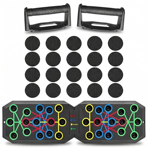 Push Up Board Fitness, BESUNTEK Foldable Multi-Function Exercise Board with Elastic Cord for Total Body Workouts, Portable Push Up Board for Floor