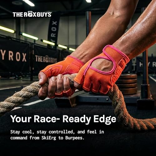 Gloves for Hyrox | Competition & Training | Lightweight, Sweat Wicking, Grip Gloves with TRG-Hex Palm Cushioning | Anti-Slip for Ski Erg, Sled Pull, Farmers Carry - size: X-Small