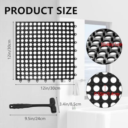 Interlocking Floor Tiles 12x12 Inch, 12 Pack Soft PVC Non-Slip Drainage Tiles with Holes for Bathroom, Pool Deck, Gym, Garage, Kitchen & Wet Areas, Easy Splicing Anti-Fatigue Mat (12)