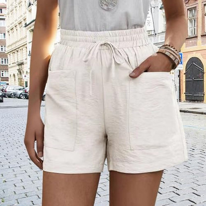 Linen Shorts for Women Drawstring High Waist Casual Wide Leg Loose Fit Summer Beach Shorts 2025 with Pockets