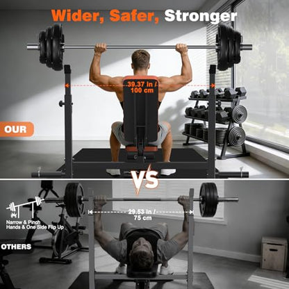 Adjustable Weight Bench with Squat Rack, 770lbs Heavy Duty Olympic Bench Press for Home Gym, Multi-Function Flat Incline Workout Bench Family Strength Training with Removable Foot Catch