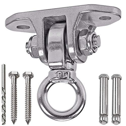 Stainless Steel 304 Heavy Duty Hanger 180°360° Swing 1200 LB Mounting Auger Installation Guide Playground Porch Swing Sandbag Yoga Hammock Stand Wooden Indoor-Outdoor