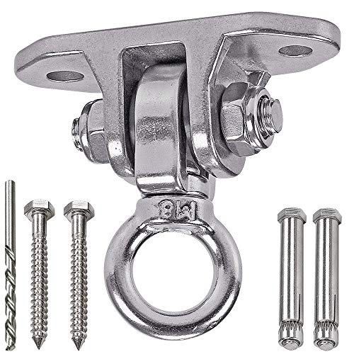 Stainless Steel 304 Heavy Duty Hanger 180°360° Swing 1200 LB Mounting Auger Installation Guide Playground Porch Swing Sandbag Yoga Hammock Stand Wooden Indoor-Outdoor