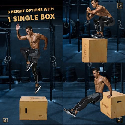 Yes4All Plyo Box, 3-in-1 Wooden Box Jump for Home Gym, Lunges, Squats, Dips - color: A. Wood Basic, style: 30" x 24" x 20"