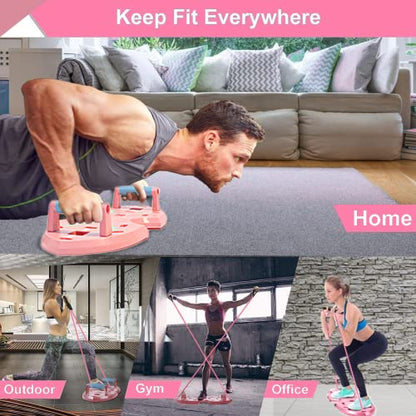 LALAHIGH Push Up Board,36 in 1 Home Gym Equipment with Ab Roller Wheel & Resistance Bands, Portable Foldable Workout Board for Full Body Strength Training Men Women,Gift for Grilfriend