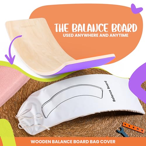 Ultimate Wooden Wobble Balance Board for Kids by bagacootha – Wooden Toddler Toys & Kids Rocker for Endless Play & Imagination | 32" Wobble Balance Board with Felt Base. - color: Purple