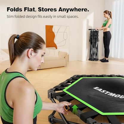 EAST MOUNT 42" Foldable Mini Trampoline for Adults, Quiet Fitness Rebounder with Adjustable Handle, No-Assembly Indoor Exercise Trampoline, 450LBS Capacity - color: Green