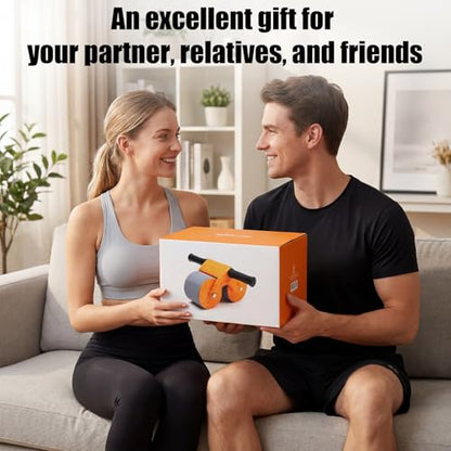 Orange Ab Roller Wheel with Knee Mat & Automatic Rebound – Ab Wheel Roller for Core Strength Ab Roller Wheel for Women Men