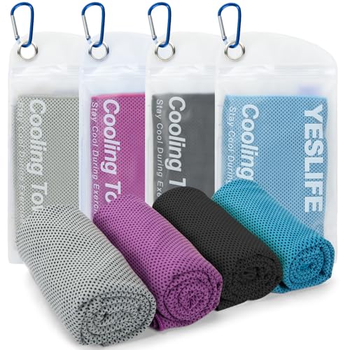 YESLIFE 4 Pack Cooling Towels 40"x12", Gym Towels for Men and Women, Soft Breathable Workout Towels for Yoga, Running, Sport, Workout, Camping, Fitness & More (Blue, Grey, Purple, Black) - color: Blue, Grey, Purple, Black