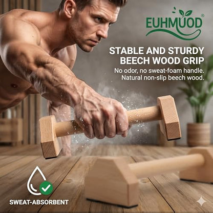 Wooden Push Up Bars Suitable for Home Gym Fitness Training Equipment Solid Beech Wood Parallettes Pushup Stands with Non-Slip Rubber Base for Wrist Comfort and Calisthenics Workout