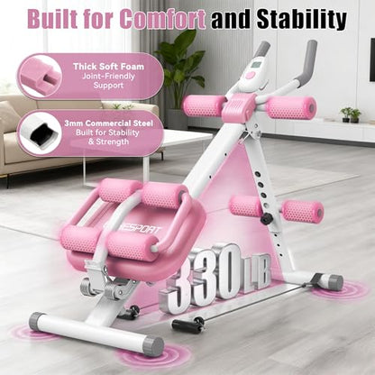 Multifunctional Ab Machine, Crunch & Sit-Up Core Trainer, Adjustable Ab Trainer with Knee & Back Support, Foldable, Full Body Workout Equipment for Home Gym