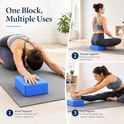 High Density EVA Foam Yoga Block Support and Stability for Stretching, Workout, Pilates at Home and Gym - color: Blue