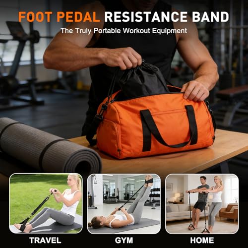 Upgraded Multifunction Pedal Resistance Band with Handle, 4 Tube Adjustable Tube Foot Pedal Device Puller Exercise Bands, for Abs Arm Leg Waist Workout, Sit Up Fitness Equipment for Full Body Training