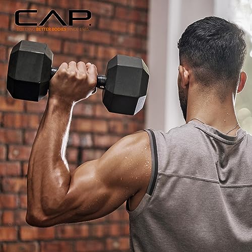 CAP Rubber Coated Hex Dumbbell Set with Storage Rack | 100–210 lb Options, Space-Saving Vertical Compact Storage for Home Gym Strength Training - size: 150 lb - Set, style: Black Handle