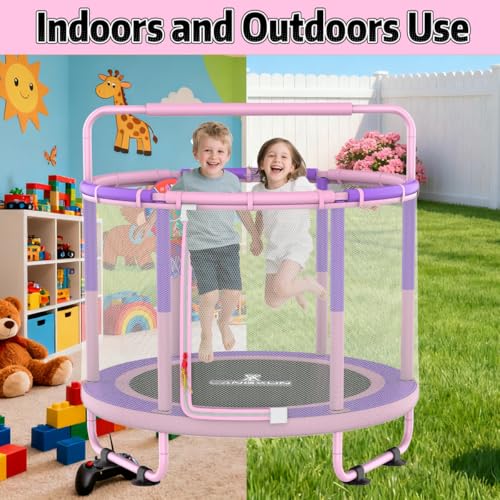 60" 6-in-1 Kids Trampoline, 5ft Mini Toddler Trampoline for Girls Boys - color: Pink&Purple 6-in-1
