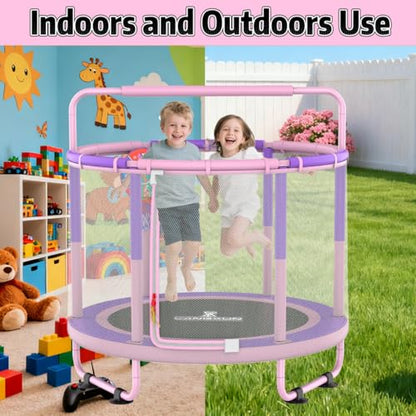 60" 6-in-1 Kids Trampoline, 5ft Mini Toddler Trampoline for Girls Boys - color: Pink&Purple 6-in-1