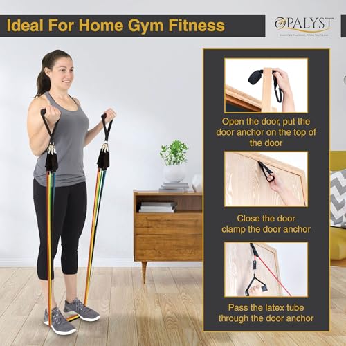 11pcs Resistance Band Set for Home Gym – Heavy Duty Exercise Tube Bands with Handles, Door Anchor & Ankle Straps – Full Body Workout Equipment for Strength Training, Yoga, Pilates, Physical Therapy