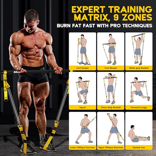 HOXWC Heavy Pilates Equipment, Portable Pilates Bar Kit with Resistance Bands, Professional Adjustable Squat Workout Equipment for Men, Home Gym Muscle Strength Training, Full Body Exercise - style: 270lbs