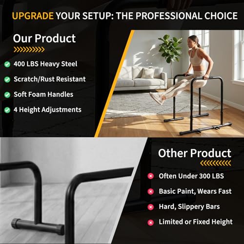 NEWBULIG Dip Bar Station, Adjustable Parallel Parallettes Bar with Soft High-Density Foam Handles, Heavy Duty Dip Stands Workout Equipment for Home, Gym, Patio, Office - Black